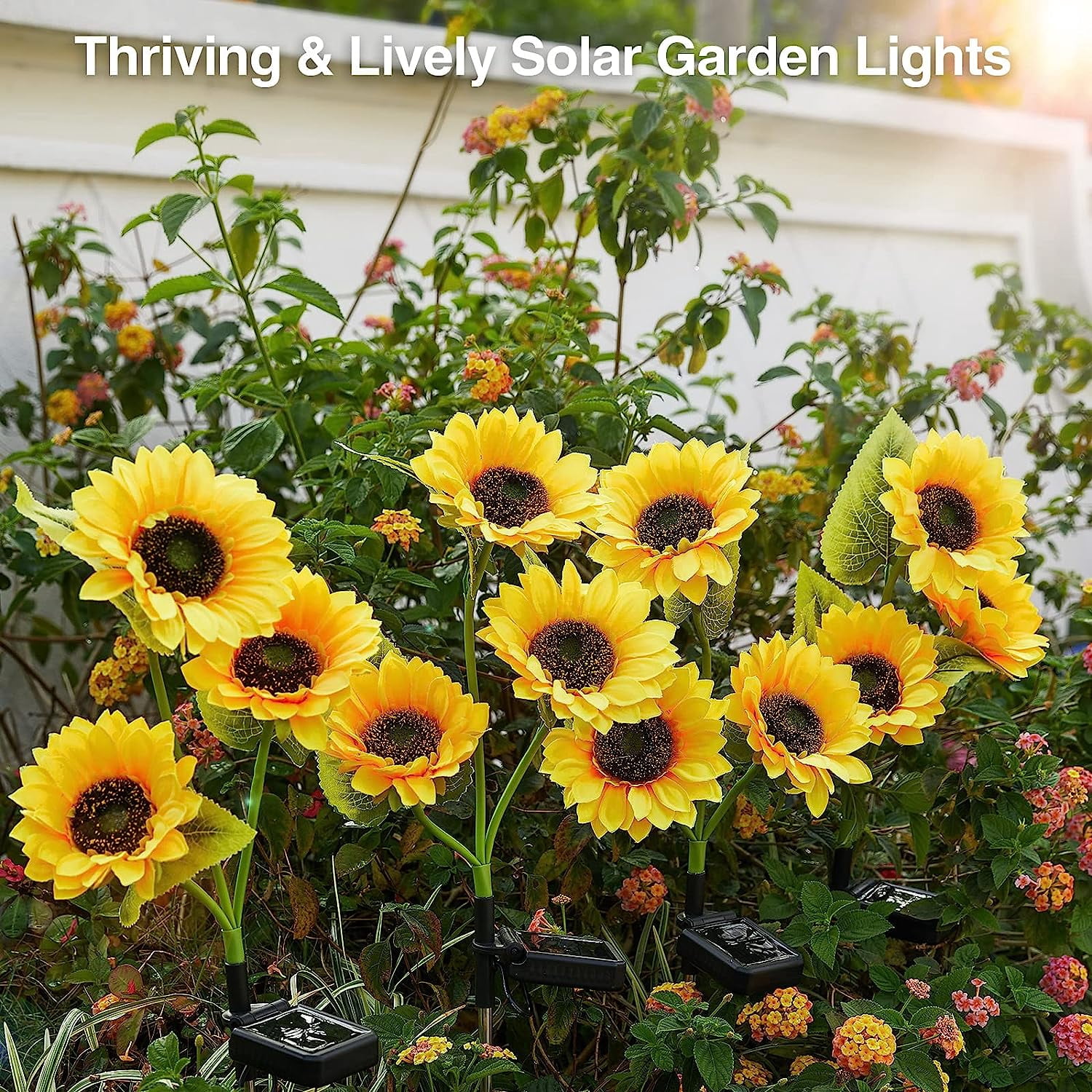 Solar Lights Outdoor Garden,GHODEC 2 Pack Solar Garden Lights with 6 Sunflower Lights, Outdoor Solar Lights for Yard Decor, Waterproof Solar Outdoor Lights Auto on/off for Garden, Patio