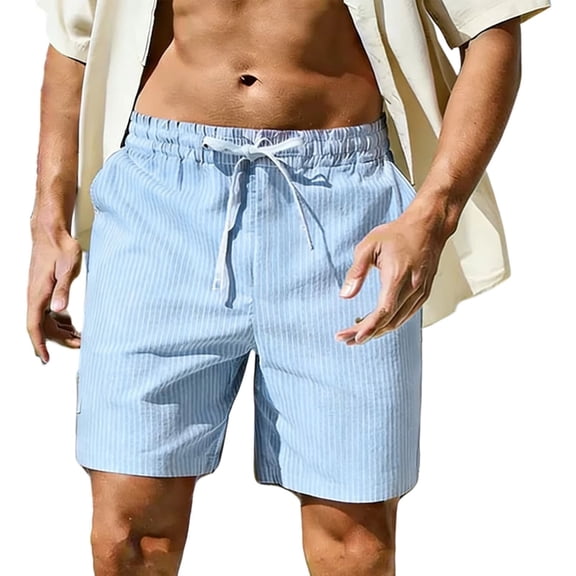 Mens Swim Shorts Casual Elastic Waist Drawstring Summer Beach Vacation Shorts with Pocket Men's Lightweight Striped Workout Sweat Shorts