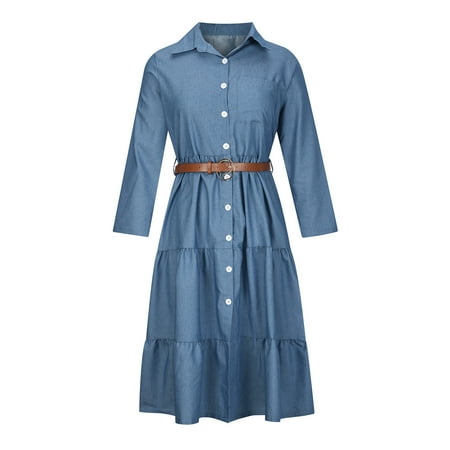 

YFPWM Boho Dress for Women Fall Maternity Dress Shift Dress Feather Dress Champagne Dress Maxi Dresses Summer Denim Lapel Denim Square Neck Panelled Buttoned Midi Shirt Dress