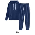 thumbnail image 2 of Sonducket El chándal con capucha de los deportes del poliéster para las mujeres cómodas y elegantes suda las sudaderas con capucha del conjuntos de ropa azul oscuro+XL, 2 of 6