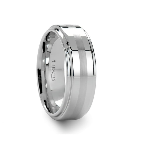 Adair Raised Center Tungsten Ring With Brushed Stripe