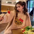 thumbnail image 3 of Sanrio-suéter de Hello Kitty de cuero negro de Anime KT, Top holgado de manga larga Y2K a la moda para chica, Top holgado reductor de edad, 2023, 3 of 4