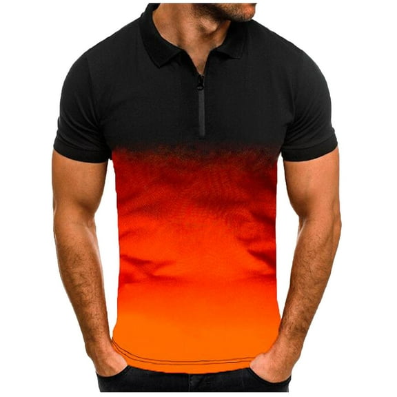 XuJwPNcy Mens Big and Talls Golf Shirt Summer Gradient Color Short Sleeve Tops Casual Zipper up Collared T Shirt