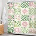 thumbnail image 3 of Retro Cute Green Pink Flower Shower Curtain 72Wx72H Inch Abstract 70s Danish Pastel Checkered Rainbow Groovy Shower Curtain Bathroom Set Girls Waterproof Bath Decoration Accessories Home Decor, 3 of 6