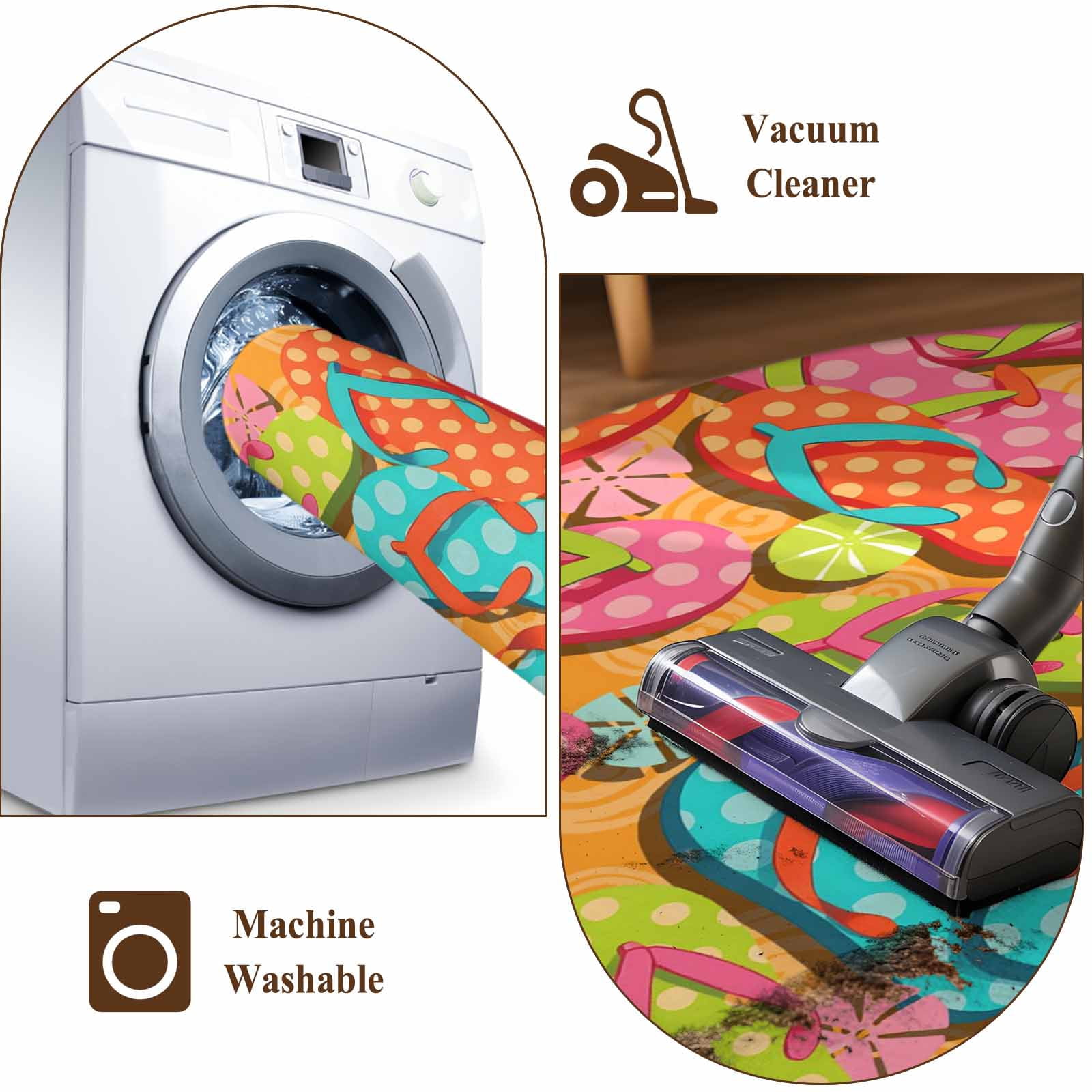 Watercolor Flip Flop 2'x6' Runner Rugs for Hallway Kitchen Bedside Non Slip Washable, Summer Coastal Beach Slippers Entryway Rug Runners with Rubber Backing, Long Carpet Runner for Laundry Room