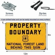 Property Boundary Metal Sign National Forest Land Behind Message 12 x 8 Inch Retro Wall Decor for Garage Basement or Man Cave