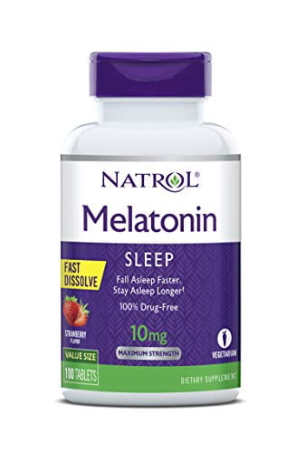 Natrol Melatonin Fast Dissolve Tablets, Helps You Fall Asleep Faster, Stay Asleep Longer, Easy to Take, Dissolve in Mouth, Strengthen Immune System, Maximum Strength, Strawberry Flavor, 10mg