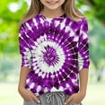 thumbnail image 5 of JTSRKL Bleached T-Shirts for Kids Girls Cute 3/4 Length Sleeve Tie Dye Gradient Color Print Basic Crewneck Pullover Tops Loose Fit Casual Tunic Blouse Purple#01 3-4 Years, 5 of 5