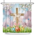 thumbnail image 6 of Happy Easter Shower Curtains for Bathroom Spring Cherry Blossom Wood Cross Rabbit Ears Colorful Eggs Home Bathtubs Decor Waterproof Fabric Shower Curtain Sets with 12 Hooks, 72x84 Inch, 6 of 6
