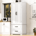 thumbnail image 4 of Harper & Bright Designs Farmhouse Kitchen Pantry Cabinet with Shelves and Door, Freestanding Cupboard Storage Cabinet with 2 Drawers and 3 Cabinet Shelves, Ameican White Oak, 4 of 13
