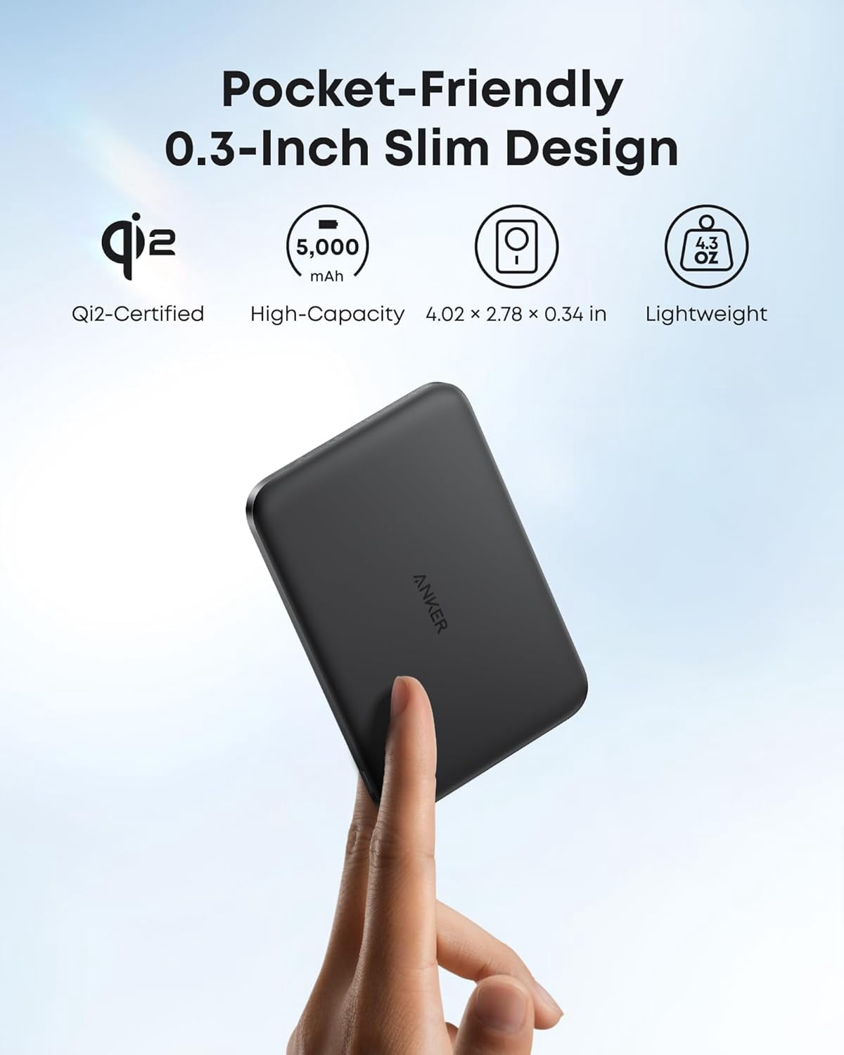 Anker Nano Power Bank, Ultra-Slim 5,000mAh Magnetic Wireless Charging Battery, Qi2 Certified 15W Max MagSafe-Compatible Portable Charger, Ergonomic Design, Compatible for iPhone Air/17/16 Series
