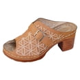 thumbnail image 5 of Mules Sandals for Women Trendy Embroidery Buckle Strap Chunky Heeled Slides Slip on Peep Toe Backless Heels Brown Size 9, 5 of 5