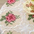 thumbnail image 5 of Retro Lace Tablecloth 35 Inch Embroidered Table Cover Decorative Dining Doily for Wedding & Cafe, White with Pink Flora, 5 of 6