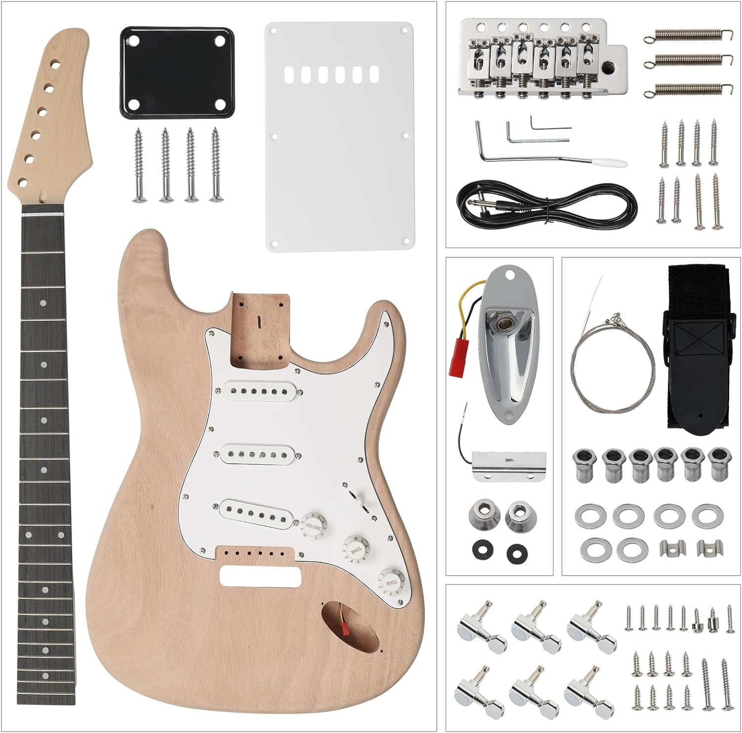ZHOUB DIY Electric Guitar Kit, 6-String, Mahogany Body, Full Equipment for Build Your Own Guitar