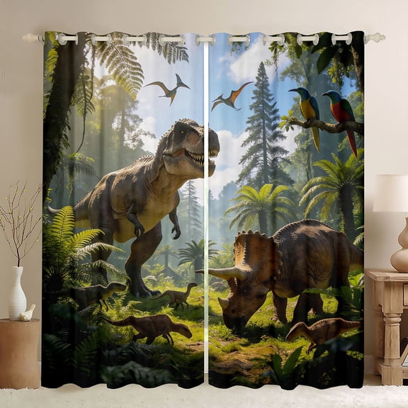 Erosebridal Tyrannosaurus Rex Pterosauria Black Out Curtains, Triceratops Dinosaur Curtains Pack of 2 (42x63 Each)