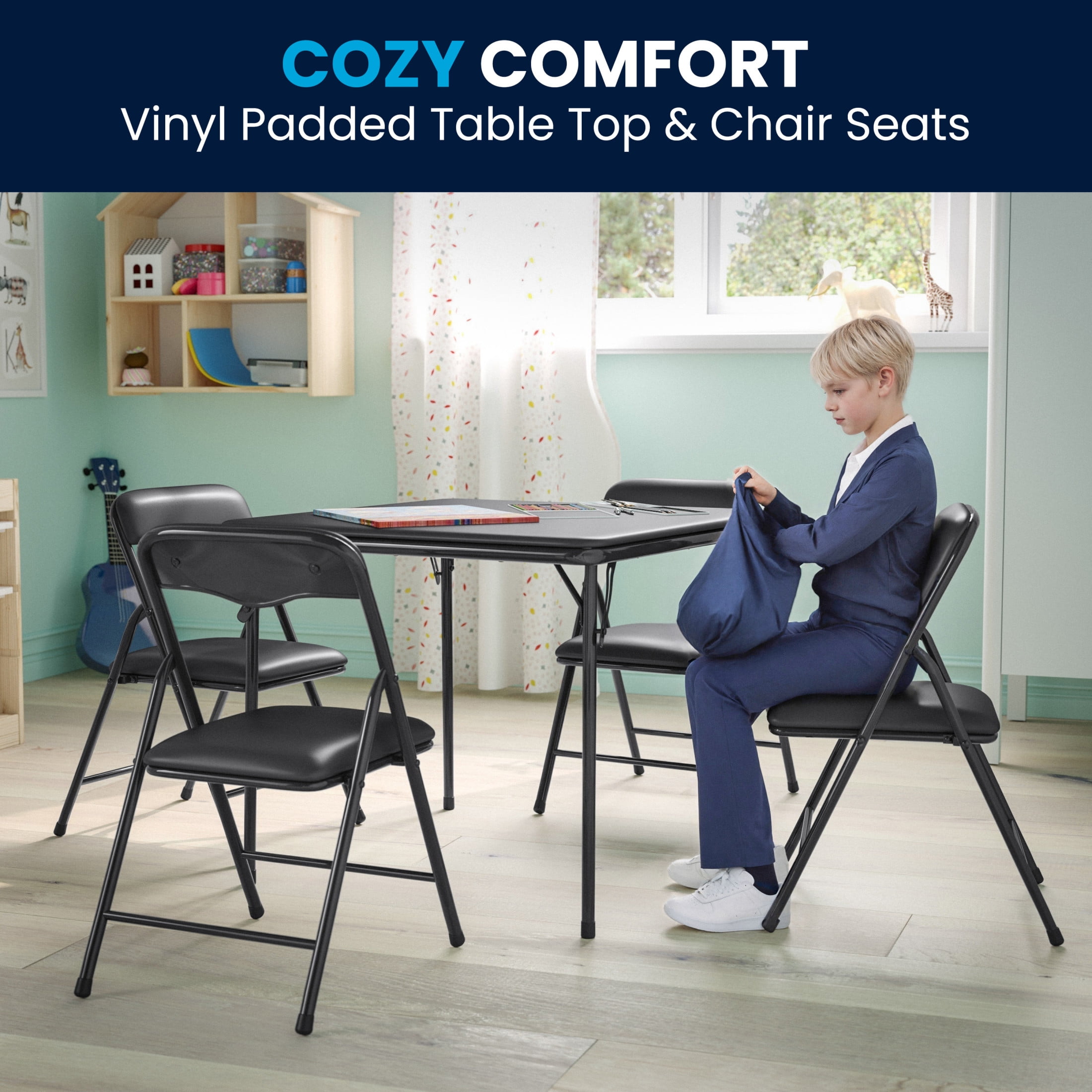 Flash Furniture Mindy Kids 5-Piece Folding Square Activity Table and Chairs Set, Black