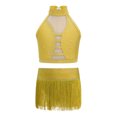 thumbnail image 3 of Miutii Kids Girls Shiny Rhinestone Crop Top and Fringe Skirt Tassel Latin Salsa Rumba Dance Dress 2 Piece Outfit Yellow 16, 3 of 5