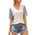 thumbnail image 4 of Camiseta de mujer de manga corta con cuello en V, color block, camiseta holgada de verano, gris, L Monstrate  AP001239-11, 4 of 7
