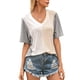 thumbnail image 4 of Camiseta de mujer de manga corta con cuello en V, color block, camiseta holgada de verano, gris, L Vogacara  AP001239-11, 4 of 7