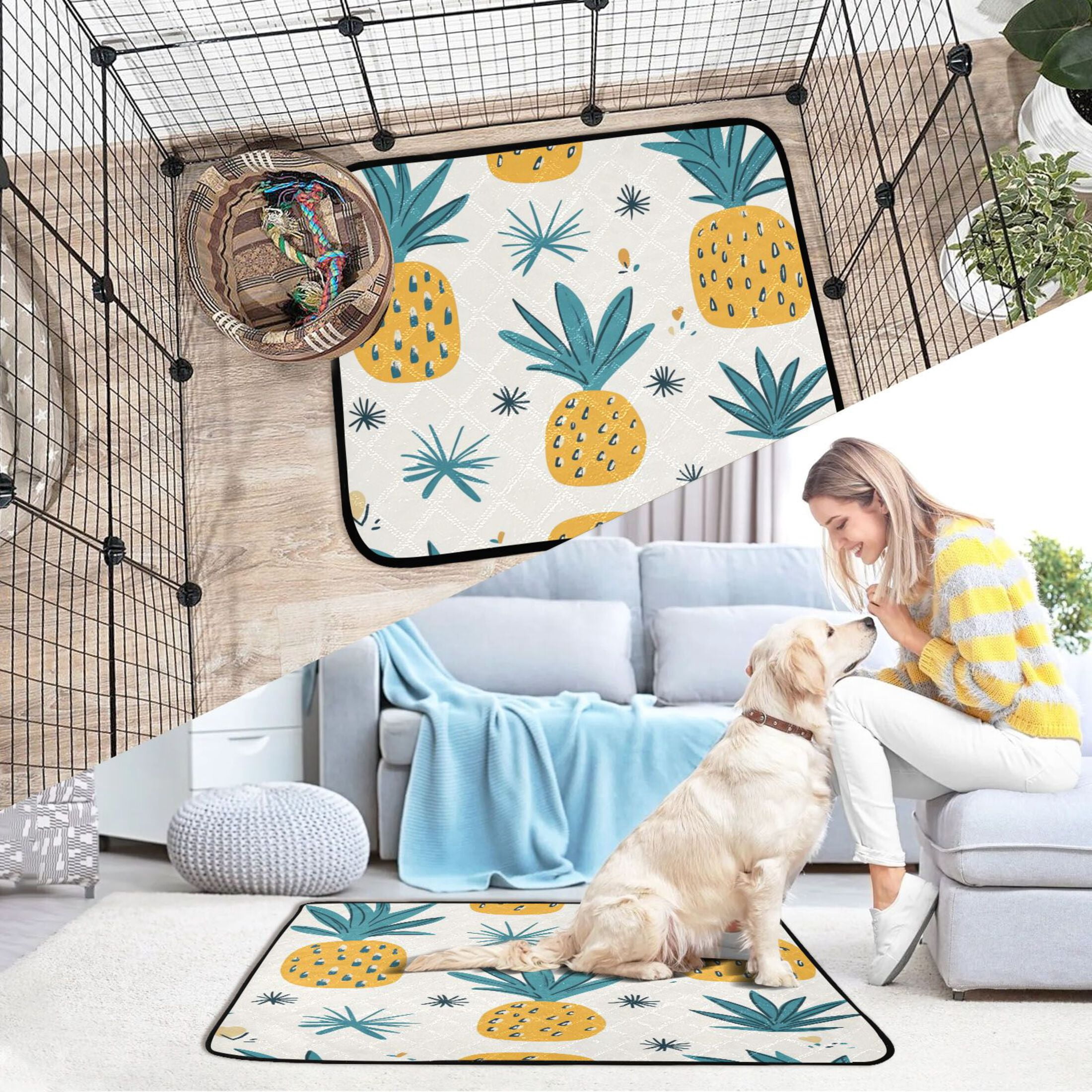 Qxltty Illustration Of Pineapples with White Background Cat litter Pads Pet Set of 3 Diaper Mats Center Anti-leakage Layer Absorbent Soft and Comfortable