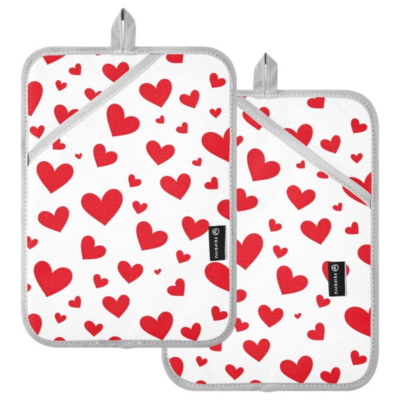 Ryvnso Red Hearts Pattern Oven Mitts Heat Resistant Pot Holders Set of 2 Hot Pads