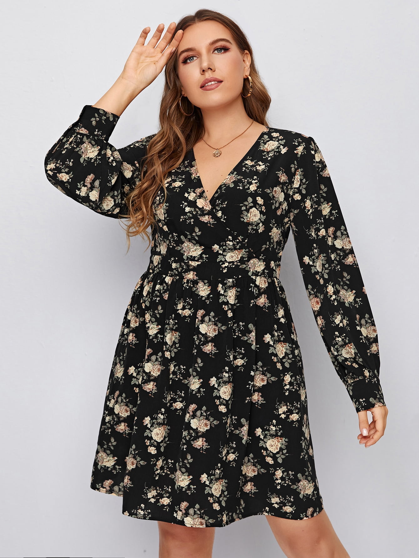 Floral Print Surplice Front Dress 