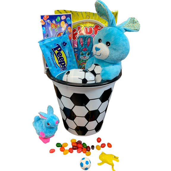 Clear Above Soccer Sports Themed Easter Gift Basket, Prefilled, Reusable Bucket, 1 Count
