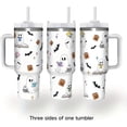 thumbnail image 2 of 1pc 40oz Halloween Ghost Reading Book Tumbler, Double Wall Insulated Stainless Steel Water Bottle with Straw and Lid, BPA-Free Oval Shaped Travel Mug, Dishwasher Safe, Ideal Gift for Halloween, 2 of 6