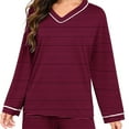thumbnail image 6 of Posijego Striped Pajama Sets for Women Long Sleeve V Neck Casual Sleepwear Tops and Pjs Pants Lounge Outfits, 6 of 7