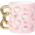 thumbnail image 3 of Silver Buffalo Sanrio Hello Kitty Pink and Gold Chrome Ceramic Mug with Bow 3D Sculpted Handle, 20 Ounces, 3 of 6