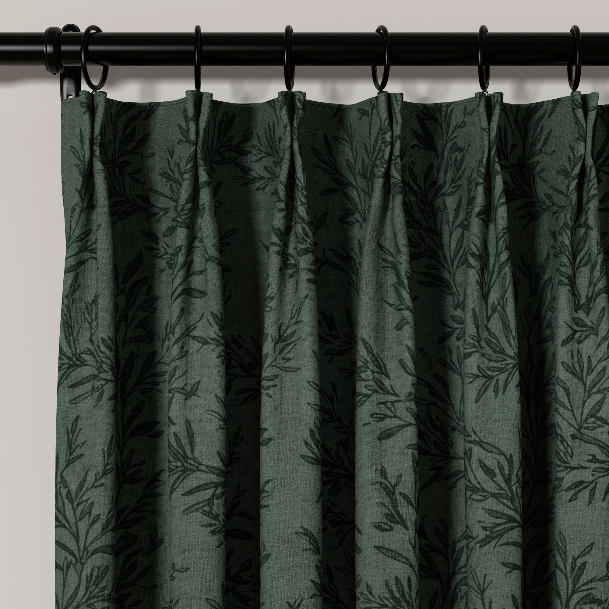 TWOPAGES Light Filtering Curtain 26 X 72 Inches Long 1 Panel Pinch Pleat Linen Blend Leaves Print Drape for Guest Room, Denim