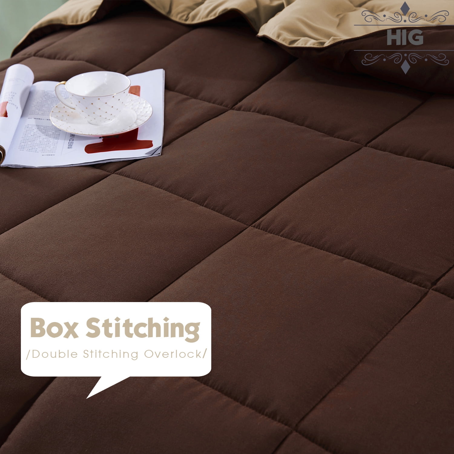 HIG Light Weight Down Alternative Comforter, King, Chocolate, Reversible