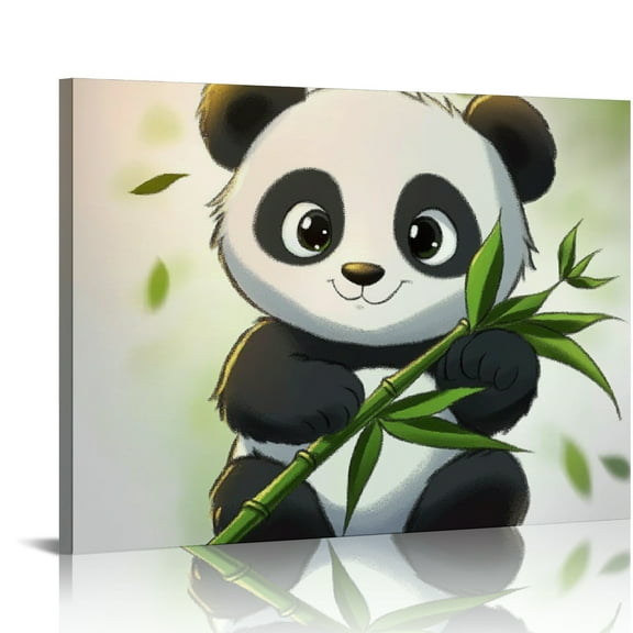 ZFLMY Panda Bear Bamboo Wall Decor Canvas Prints Wall Art for Home Living Room Bedroom Kitchen Office Salon, Ready To Hang Room Home Art Decor 16x12in