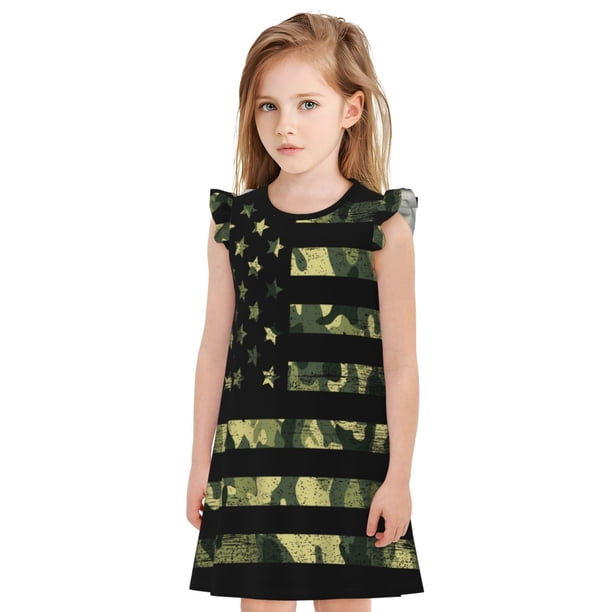 Balery American Flag Camo Camisón de princesa para niñas, pijama de algodón con mangas abullonadas, suave y bonito.-XX-Large
