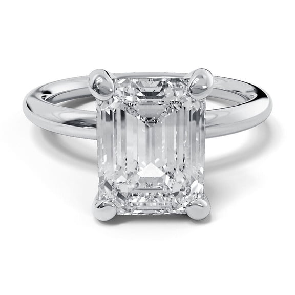Shree Jewels 3 Ct Emerald Cut VS1 F Lab-Created Diamond Engagement Ring, 14K White Gold