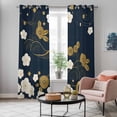 thumbnail image 5 of Yellow Flower Kitchen Curtains 96 Inch Length, Japanese Style Floral Leaf Textured Navy Blue Grommet Top Bedroom Living Room Curtains, Light Filtering Cafe Curtain Drapes 2 Panels Set 104''x96'', 5 of 9