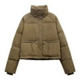 thumbnail image 5 of IWEMEK Womens Down Jacket Turtleneck Winter Coats for Women Casual Trendy Crop Padded Zip-Up Tops Khaki Warm Quilted Coat, 5 of 8