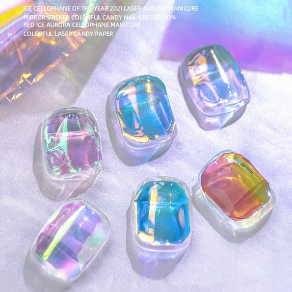 opvise Nail Sticker Removable Shiny Surface Plastic DIY Nail Art-Aurora Film Manicure Transfer Paper Nail Supplies
