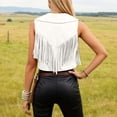 thumbnail image 6 of HXWCHs Women's Denim Western Vest Jacket with Velvet Fringed Sleeveless Bohemian Design L White, 6 of 6