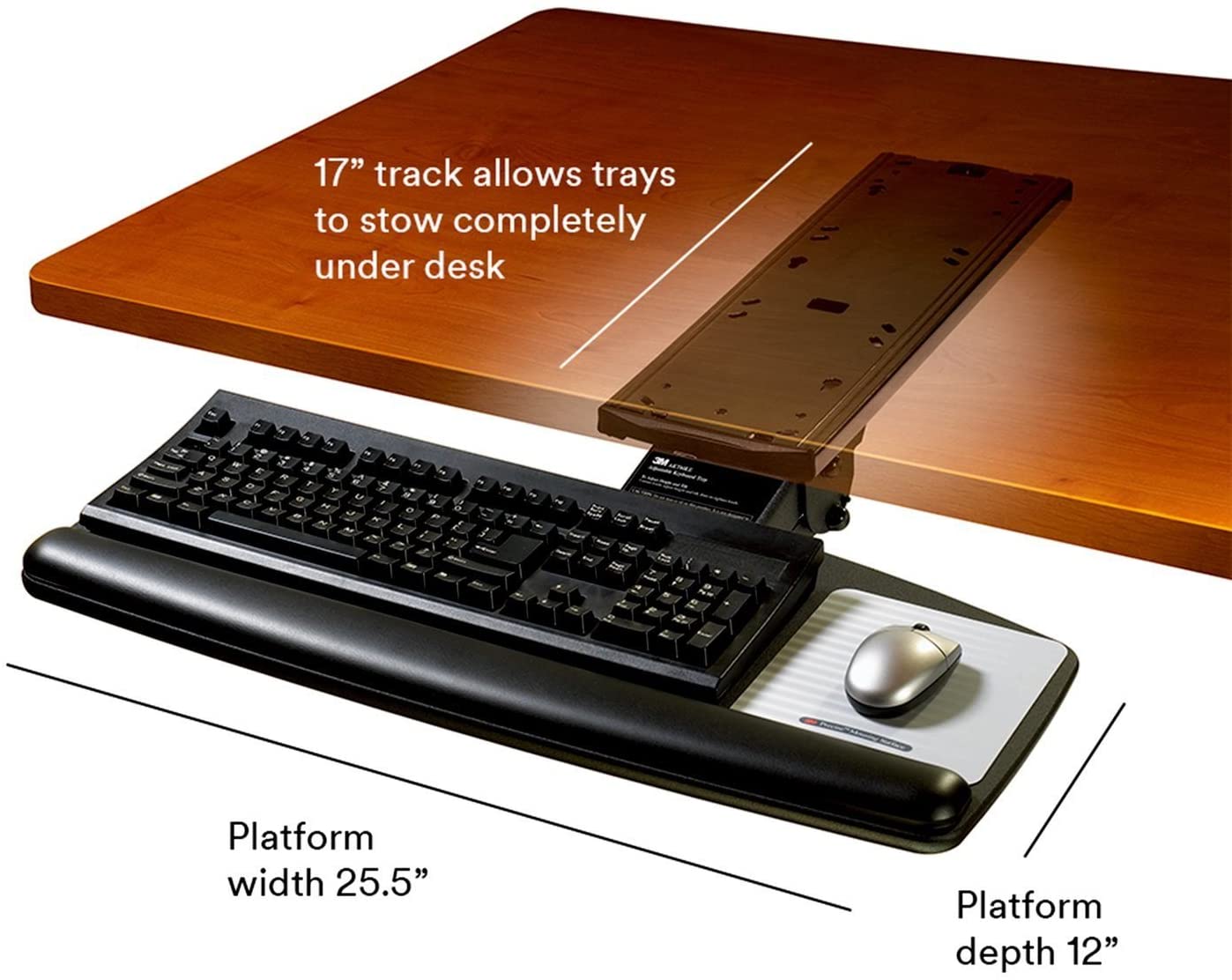 3M Under Desk Keyboard Tray, Turn Knob to Adjust Height and Tilt to Enhance Comfort and Ergonomics, Sturdy Tray with Gel Wrist Rest and Precise Mouse Pad, Stores Under.., By Brand 3M - image 4 of 8