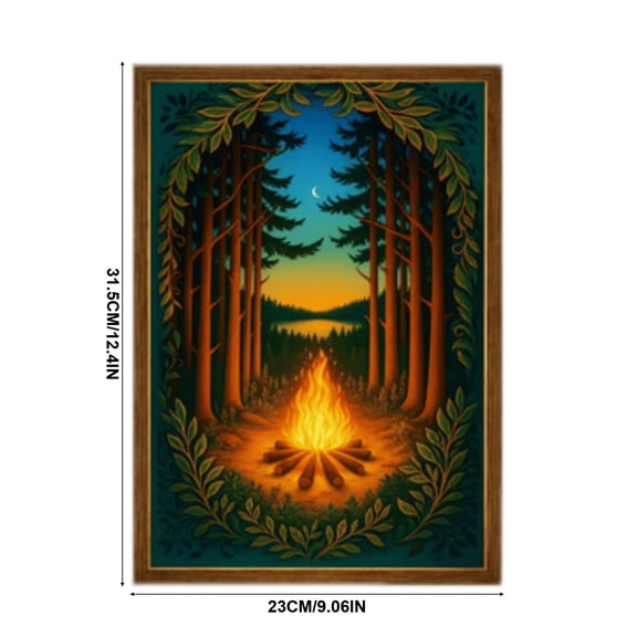 Dynamic Light Up Painting Halloween Decor, Illuminated Forest Picture Frame with Ambient Flame Effect for Desk Wall, Indoor Art