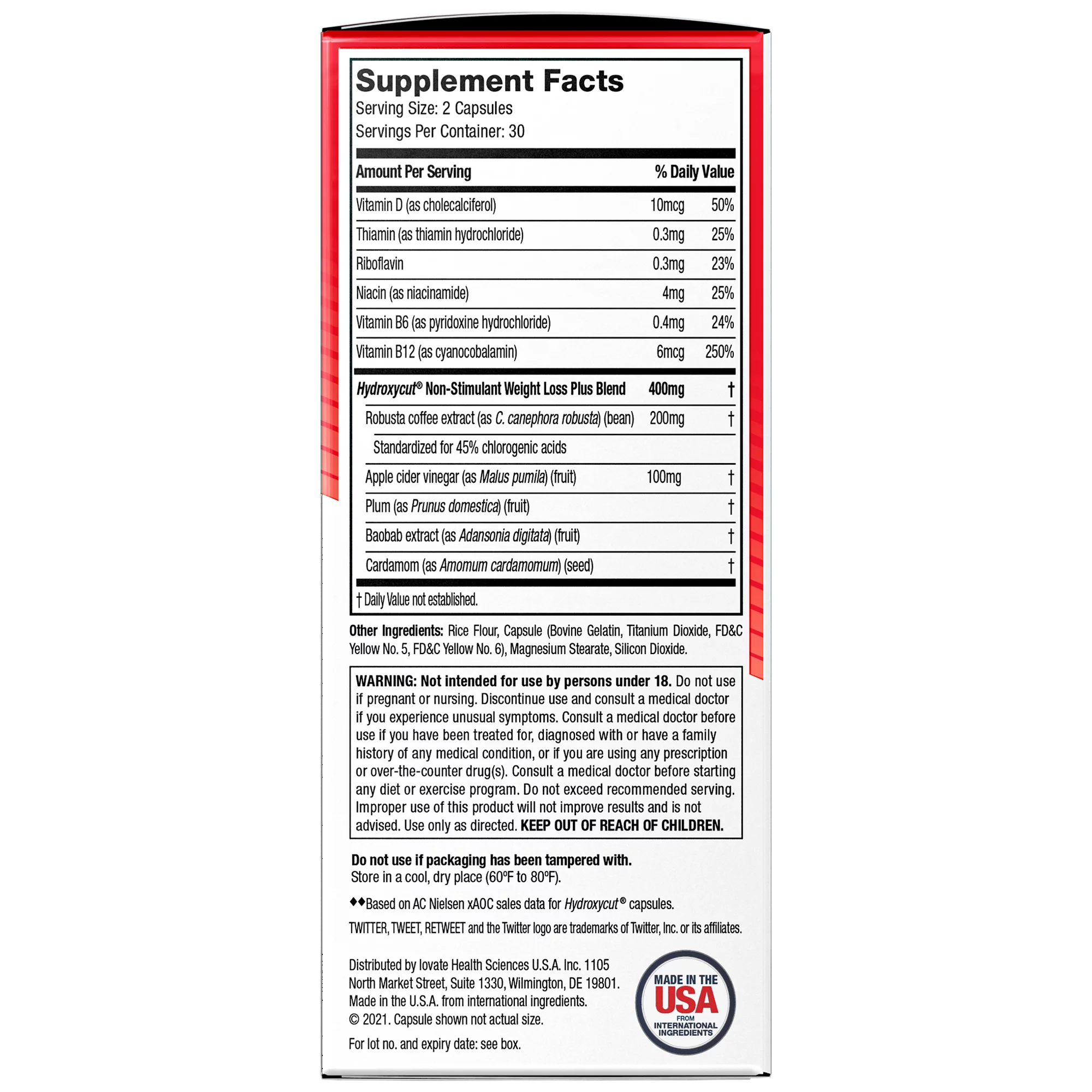 Hydroxycut Pro Clinical Non-Stimulant Weight Loss Supplement with Apple Cider Vinegar, 60 Capsules