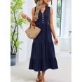 thumbnail image 5 of Womens Summer Maxi Dresses Flowy V Neck Sleeveless Swing Casual Beach Sundress with Pockets Dark Blue XL, 5 of 9