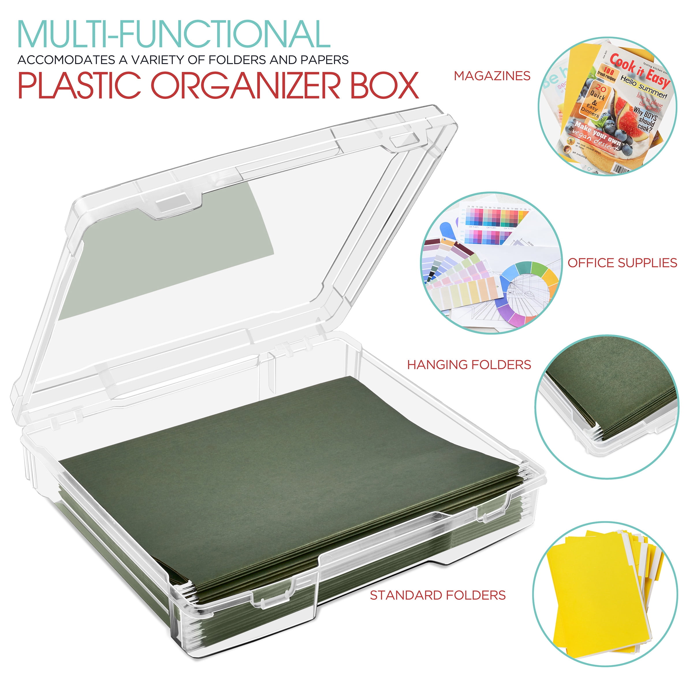 Sorbus Wide Clear Hanging File Organizer Bin, Stackable Plastic Document Storage Holder, 1 Pack