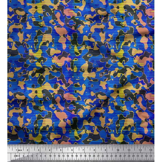 Soimoi Blue Rayon Fabric Stripe & Leopard Animal Skin Printed Craft Fabric by the Yard 56 Inch Wide