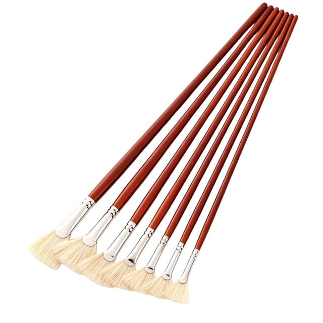 Pinceles de Abanico para Pintar, Juego de 7 Pinceles de Abanico con Cerdas de de Pelo Natural y de Madera, Pinceles de Abanico para Artistas