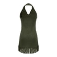 thumbnail image 6 of VBVC Women's Faux Suede Halter Neck Mini Dress , Ladies' V-Neck Fringe Hem Western Dress , Festival Party Bodycon Dresses For Women,Army Green,S-2XL, 6 of 9
