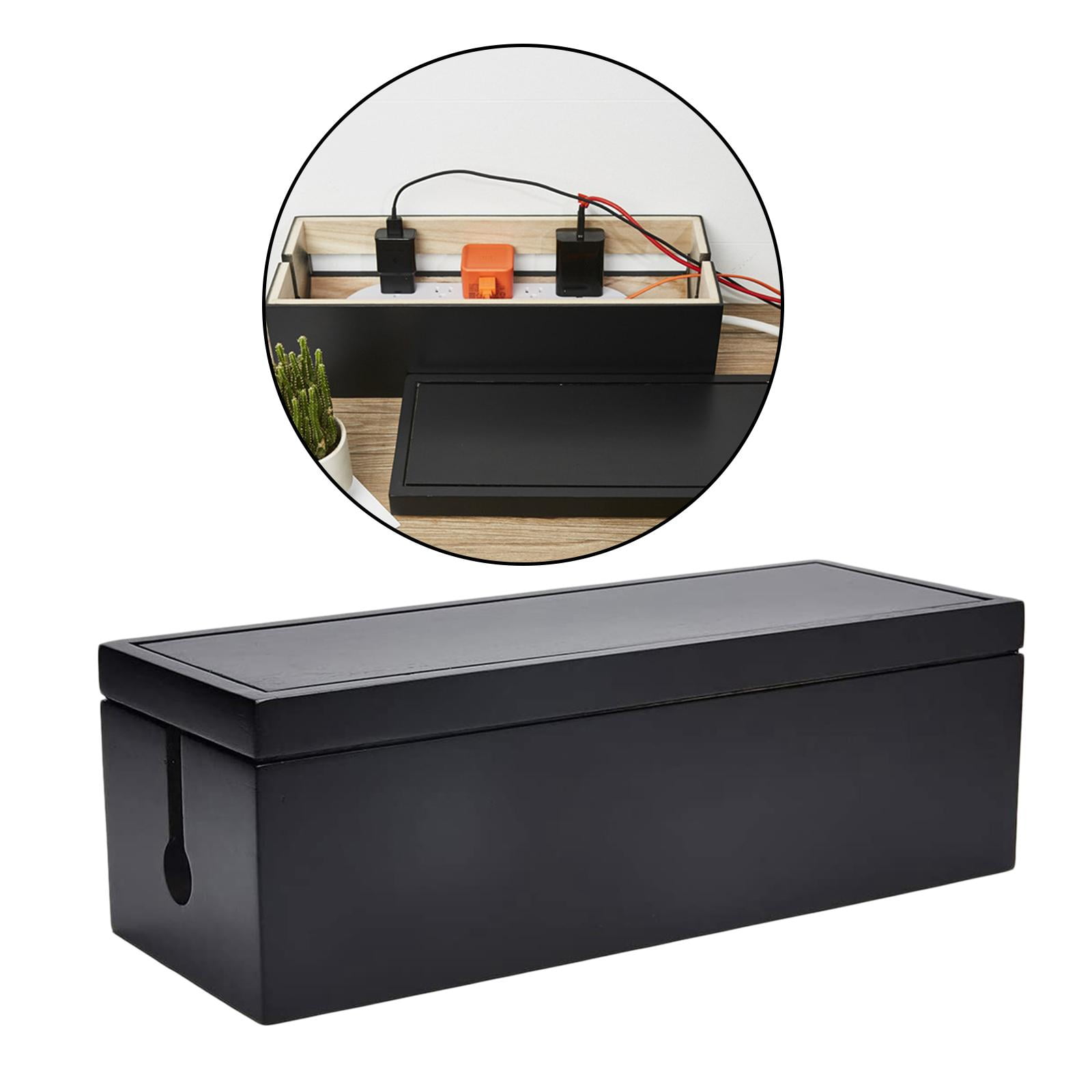 Fiocias Cable Management Box, 14.8x5.6x4.8 inch, Wooden Case, Cord Organizer for Desk TV Black