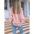 thumbnail image 4 of Womens 3/4 Bell Sleeve Button Down Shirts Casual Ruffle Hem Tops Eyelet Blouse Pink L, 4 of 6