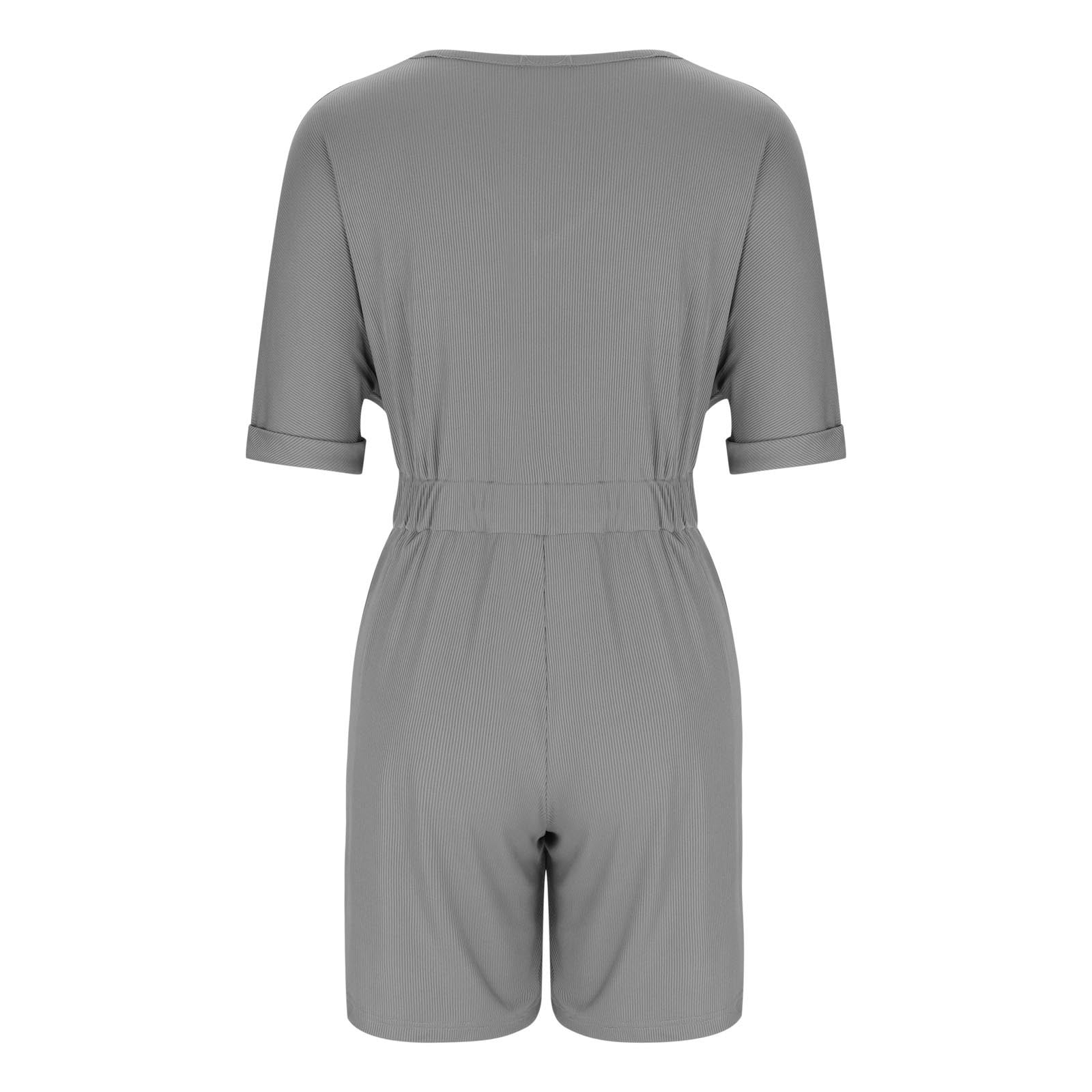 Summer Womens Shorts Rompers Short Sleeve Ribbed Jumpsuit with